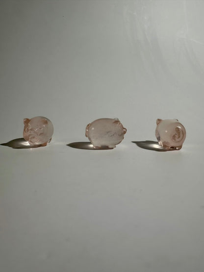 Mini Rose Quartz Pig | Cute Pink Crystal Carving