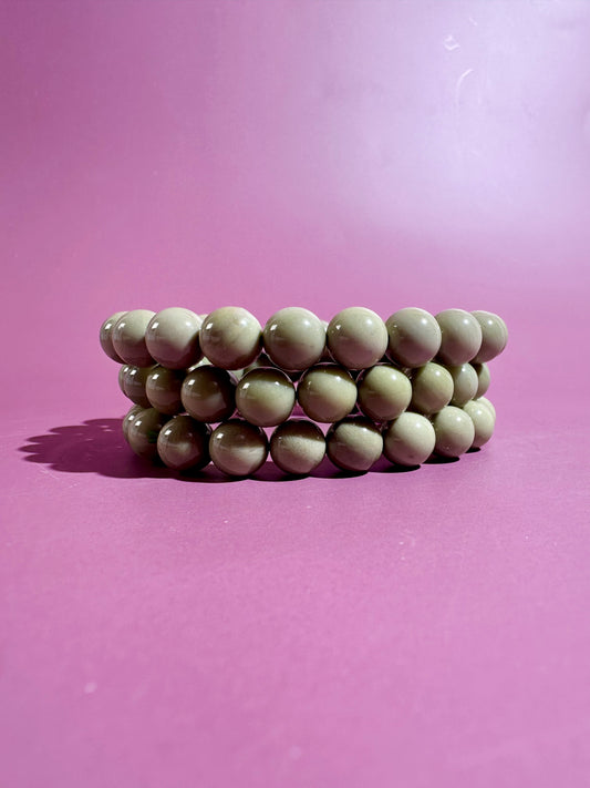 8mm Avocado Alashan Agate Beaded Bracelet | Grounding, Growth & Harmony Energy