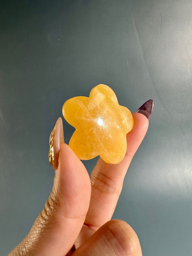 Orange Calcite Flower Worry Stone | Pocket Crystal