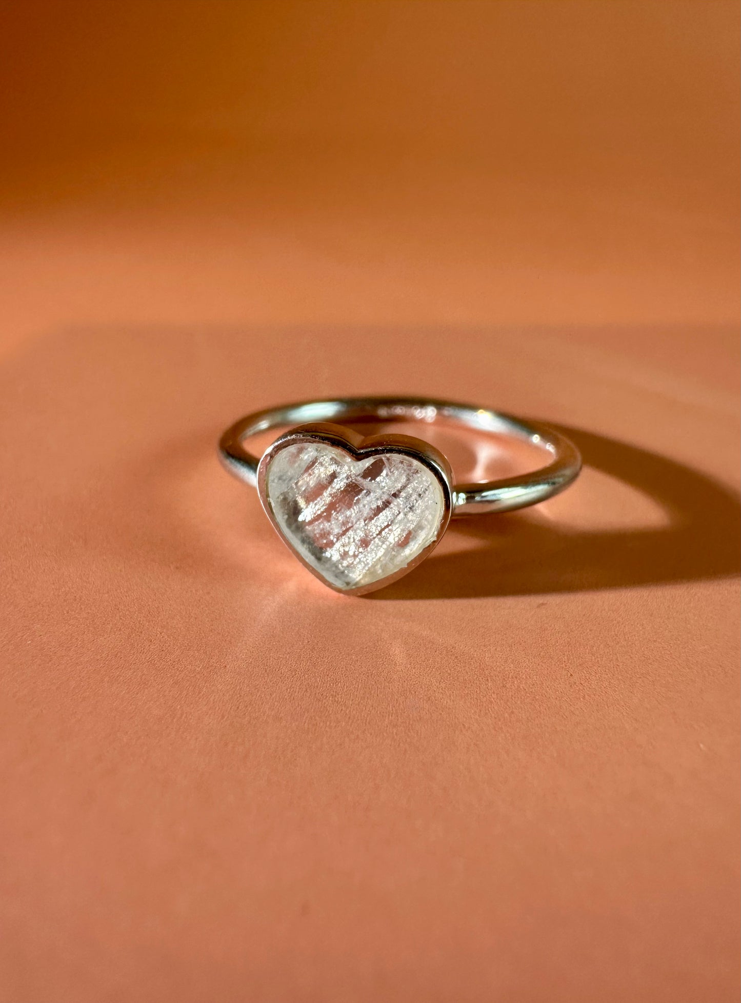 925 Sterling Silver Rainbow Moonstone Heart Ring