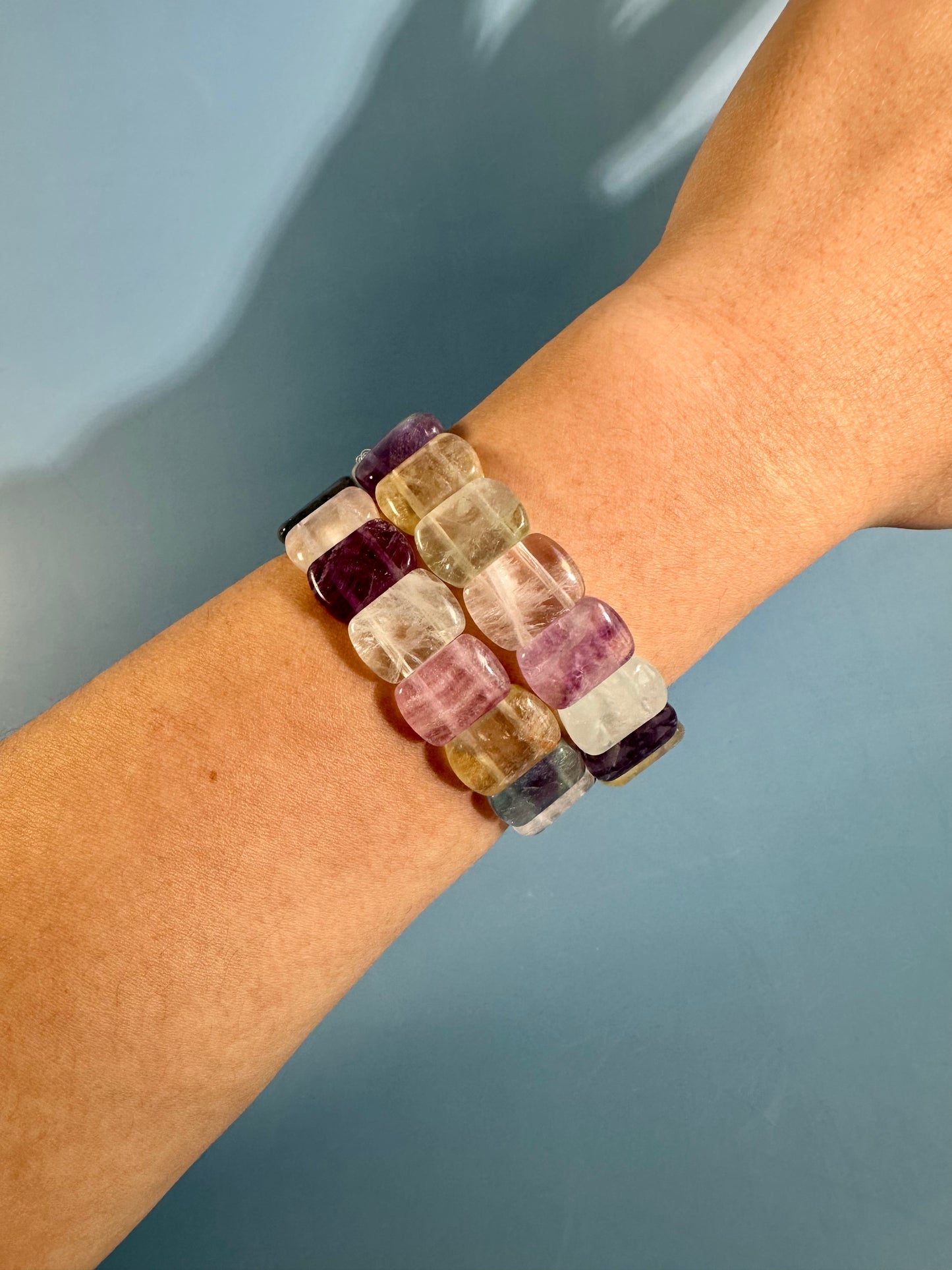 Flat Rectangle Rainbow Fluorite Bracelet