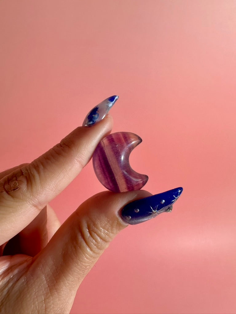 Small Rainbow Fluorite Crescent Moon | Crystal Carving