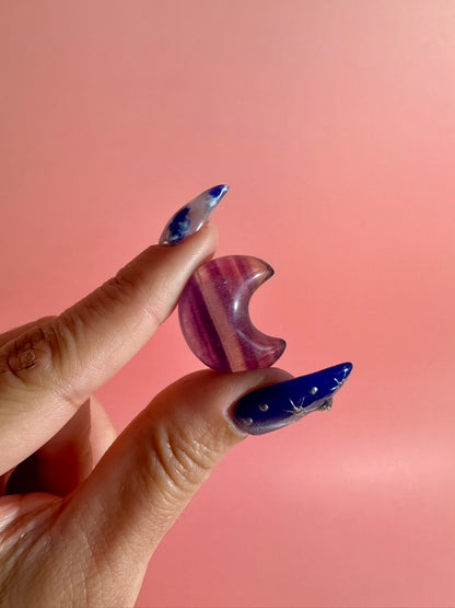 Small Rainbow Fluorite Crescent Moon | Crystal Carving