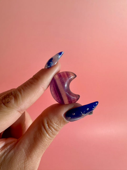 Small Rainbow Fluorite Crescent Moon | Crystal Carving