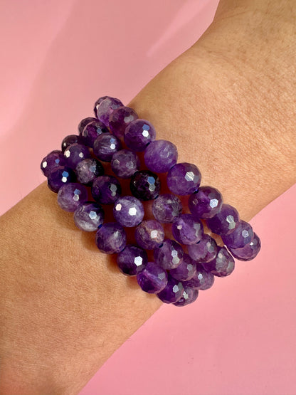 8mm Faceted Amethyst Beaded Bracelet