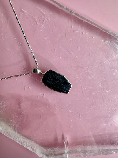 925 Sterling Silver Rough Black Tourmaline Bezel Necklace
