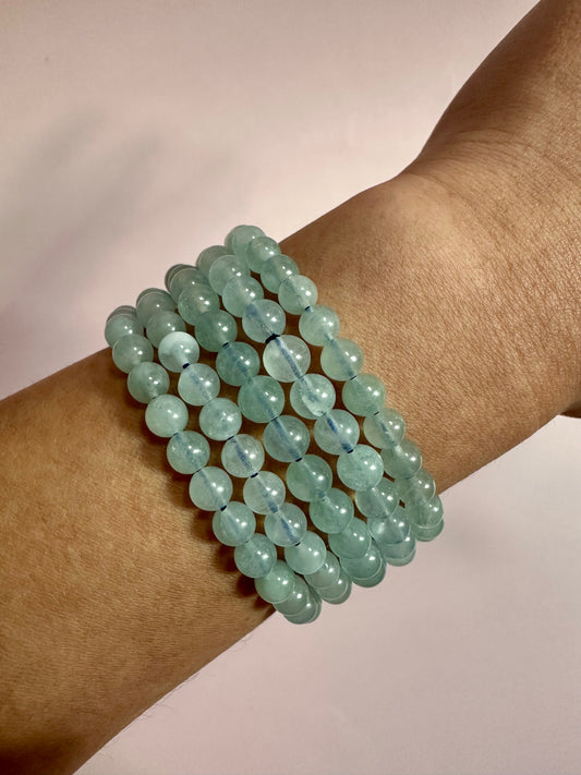 6mm Aquamarine Beaded Bracelet
