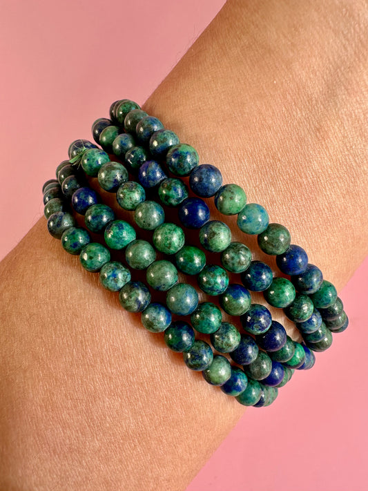 4mm Azurite & Malachite Beaded Bracelet