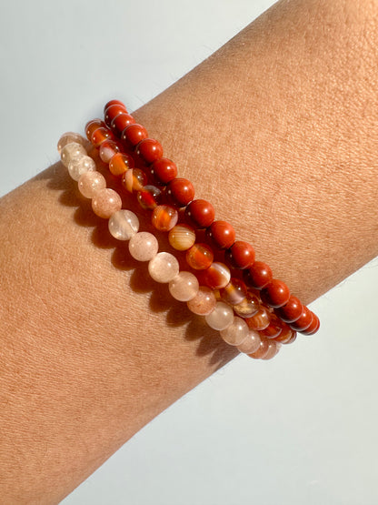 Bracelet Bundle Set: “Sunset Ember” - Red Jasper, Sunstone + Moonstone, Carnelian