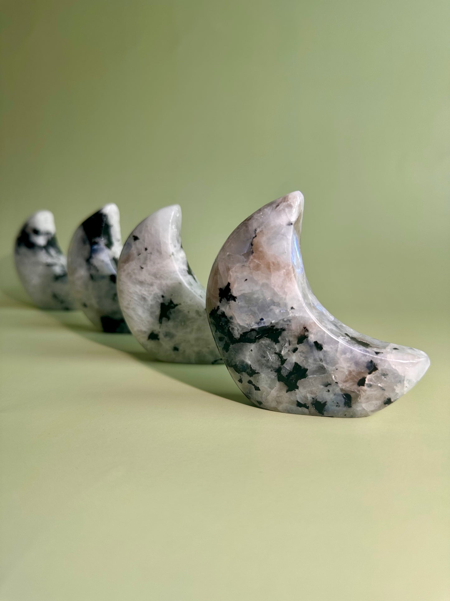 Rainbow Moonstone Standing Moon Carving