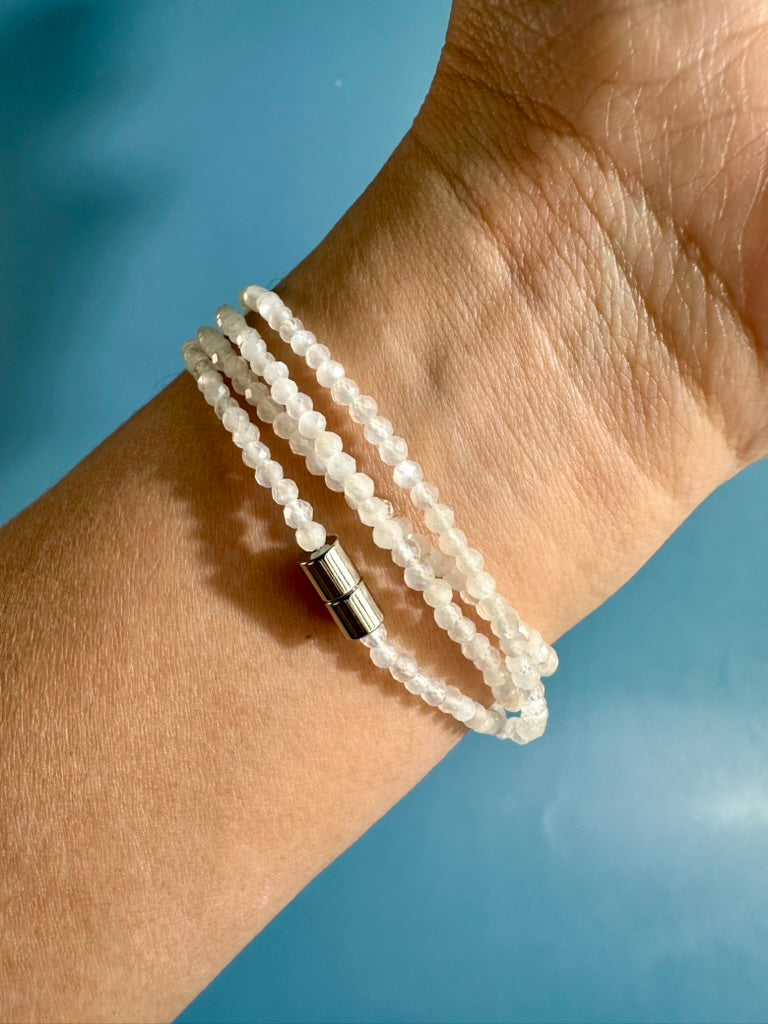 2mm Faceted Moonstone Necklace & Bracelet Wrap | Magnetic Clasp Jewelry