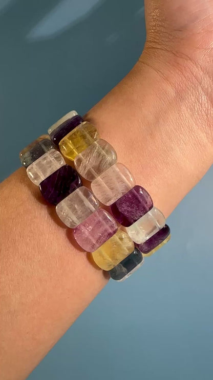 Flat Rectangle Rainbow Fluorite Bracelet