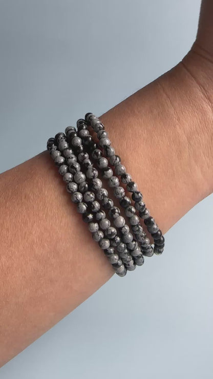 4mm Snowflake Obsidian Beaded Bracelet