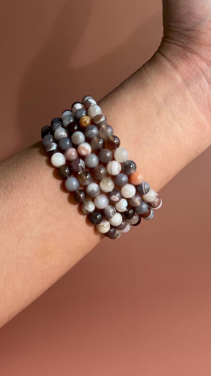 6mm Botswana Agate Beaded Bracelet