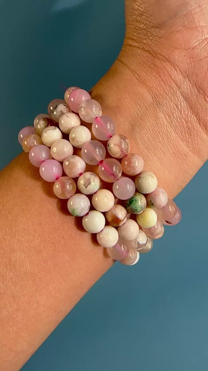 8mm Flower Agate Beaded Bracelet