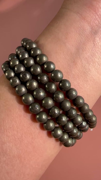 6mm Polished Pyrite Beaded Bracelet