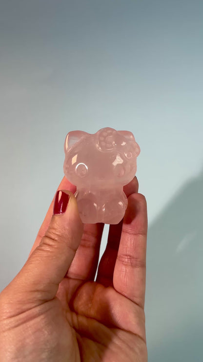 Rose Quartz Kawaii Hey Kitty Cat Quartz Carving