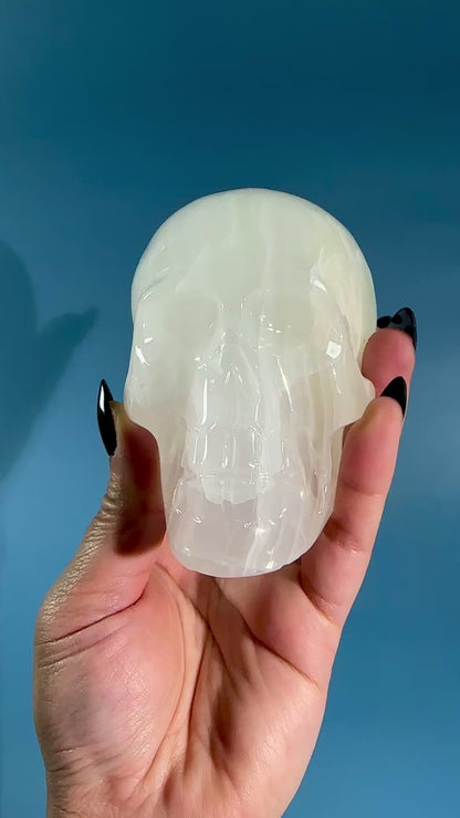 White Onyx Calcite Skull Carving (UV Reactive)