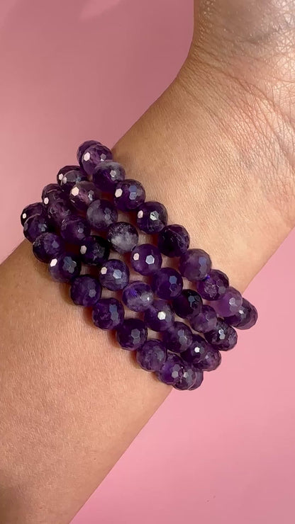 8mm Faceted Amethyst Beaded Bracelet