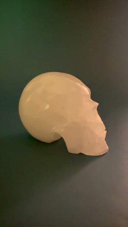 White Onyx Calcite Skull Carving (UV Reactive)