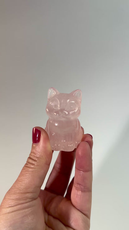 Rose Quartz Sitting Cat Carving
