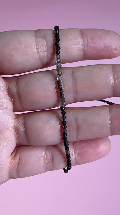2mm Smokey Quartz Adjustable Beaded Bracelet