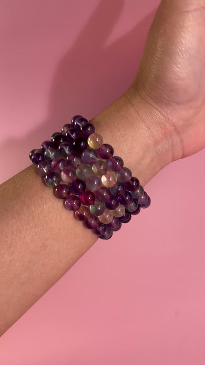 8mm Rainbow Fluorite Beaded Bracelet