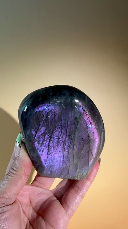 Large Purple Flash Labradorite Standing Freeform – Option A