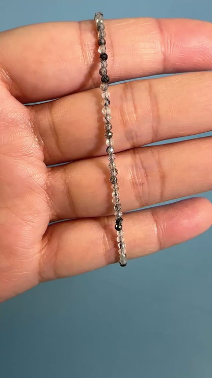 2mm Tourmaline in Quartz Adjustable Beaded Bracelet