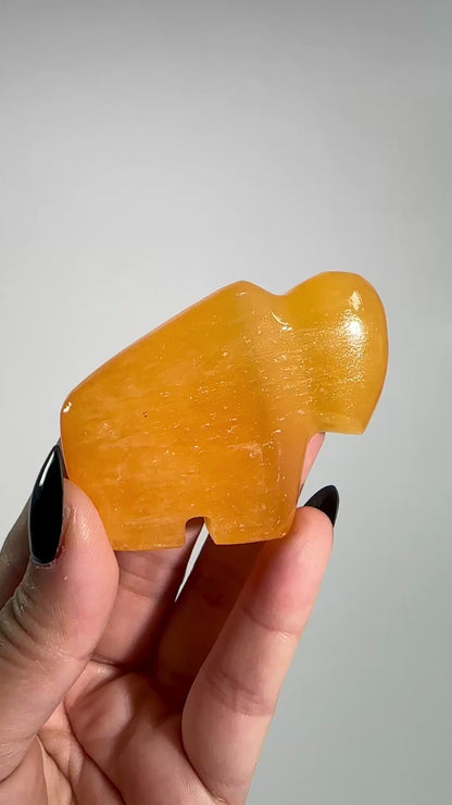 Orange Calcite Buffalo Bison Carving