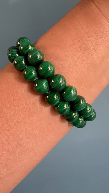 8mm Malachite Beaded Bracelet