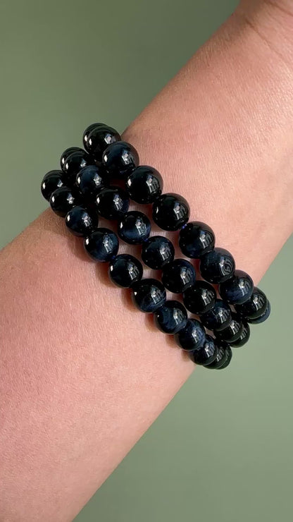 8mm Blue Tiger’s Eye Beaded Bracelet