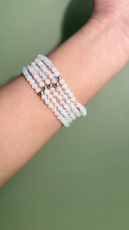4mm Opalite with Silver Accent Bead Beaded Bracelet