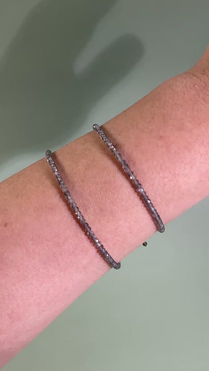 2mm Faceted Smokey Quartz Bracelet with 925 Silver Adjustable Extender