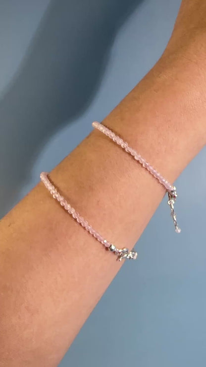 2mm Faceted Rose Quartz Bracelet with 925 Silver Adjustable Extender