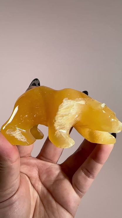 Orange Calcite Bear Carving