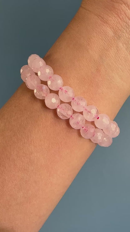 8mm Faceted Rose Quartz Beaded Bracelet