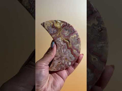 Pink Crazy Lace Agate Crescent Moon Carving – Option B | Positivity & Heart Healing Energy