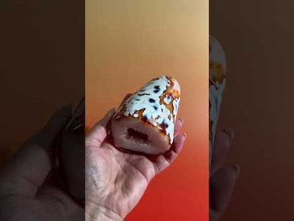 Carnelian Orca Agate Standing Freeform – Option G | Hidden Druzy Pocket, Abundance & Collector Crystal