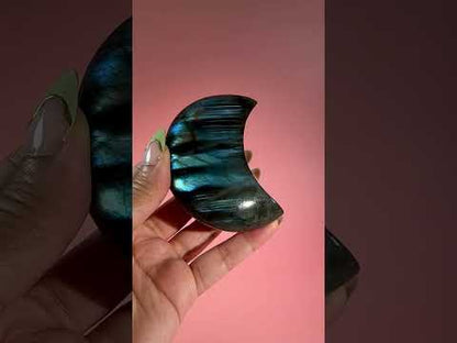 Large Blue Flash Labradorite Crescent Moon – Option E