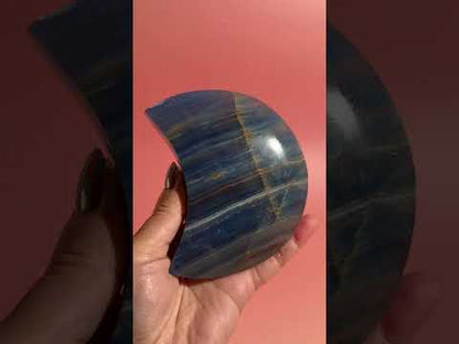 Blue Onyx Crescent Moon on Black Stand – Option C | Wisdom, Balance & Celestial Energy