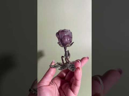 Intuitively Chosen Fire Quartz Rose on Silver Branch Stand | Hematoid Quartz Crystal Décor