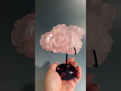 Rose Quartz Flower Carving on Stand