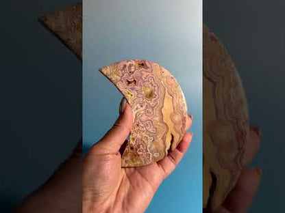 Pink Crazy Lace Agate Crescent Moon Carving – Option C | Harmony, Growth & Joyful Energy