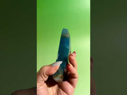 Blue Onyx Crescent Moon on Black Stand – Option A | Calm, Strength & Intuition Energy