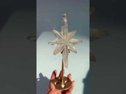 Clear Quartz Polaris Star on Gold Stand – Option B | Master Healer, Light & Collector Crystal