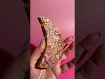 Pink Crazy Lace Agate Crescent Moon Carving – Option A | Joy, Balance & Gentle Energy