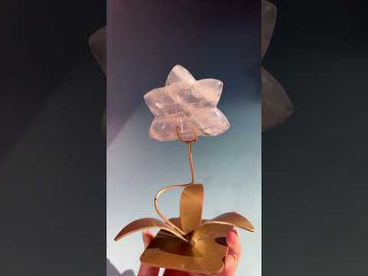 Rose Quartz Orchid Carving on Gold Stand | Intuitively Chosen Love, Grace & Heart Healing Energy