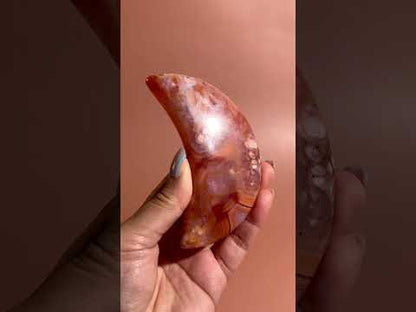 Carnelian Agate Crescent Moon on Black Stand – Option D | Empowerment, Passion & New Beginnings