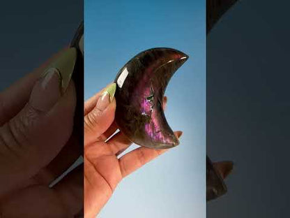 Large Purple Flash Labradorite Crescent Moon – Option D